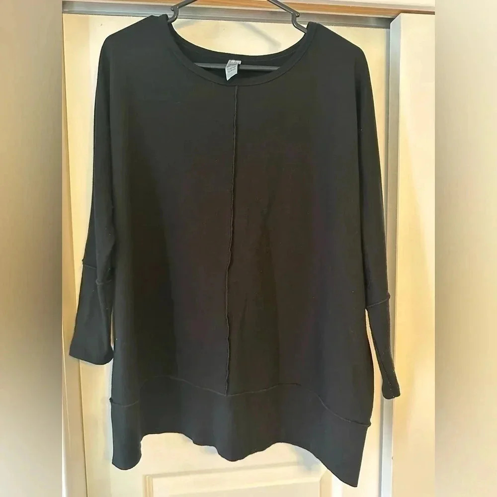 Spanx Perfect Length Dolman 3/4 Sleeve Pullover Top Sweatshirt Black Size Large